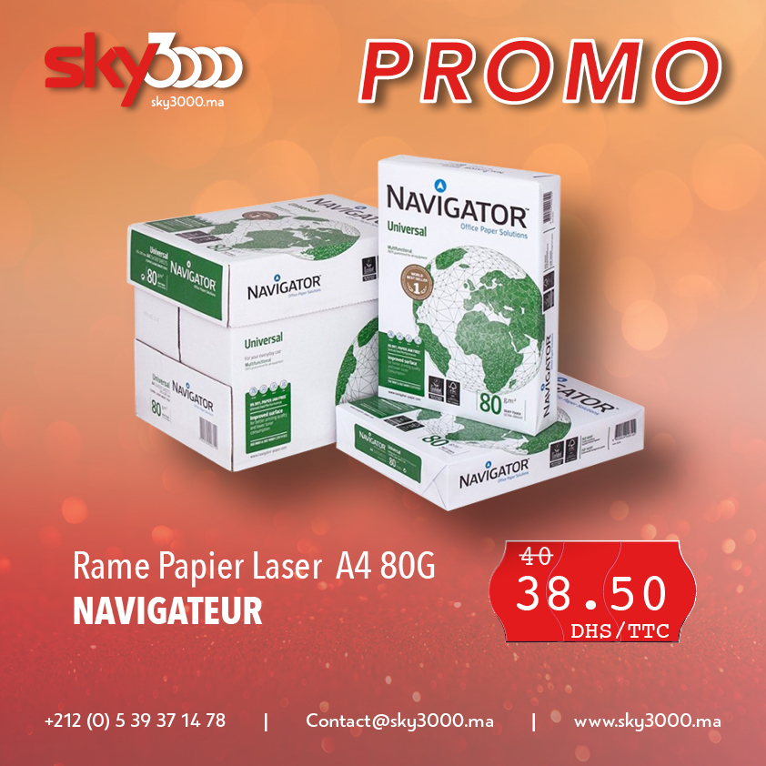 Ramette de papier Navigator Universal - A4 - 80g / m2 (RN0A4) à 70,00 MAD -   MAROC